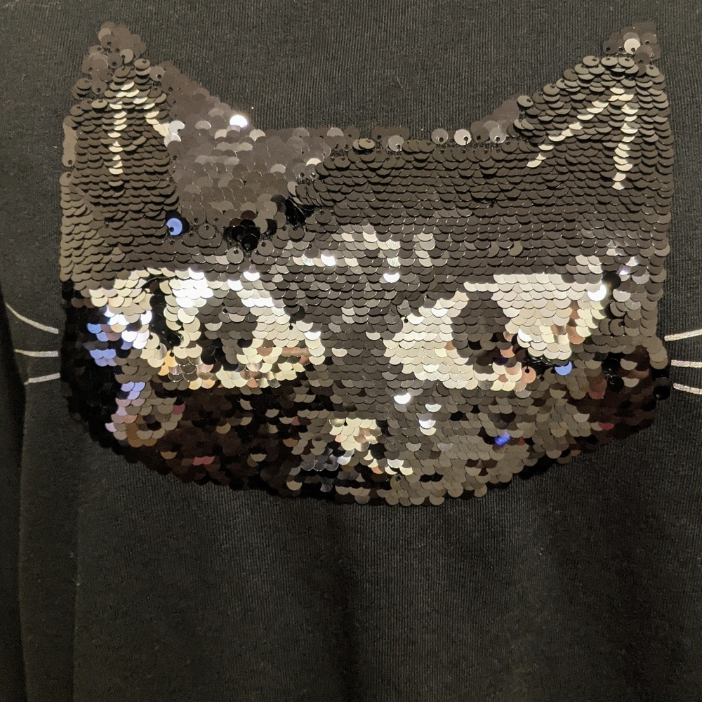 Colours Black Sequin Cat Sweatshirt Size Small - Picture 2 of 5
